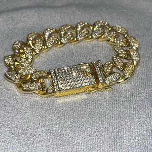 18k Gold Plated Cuban Link Bracelet With Cubic Zirconia